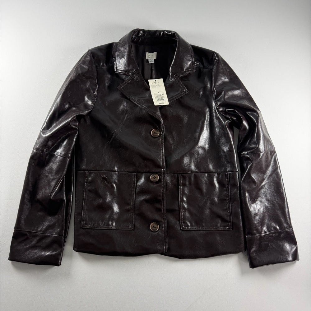 A New Day Women'’s Faux Leather Jacket Front Button Full Lining Brown M - Picture 4 of 11